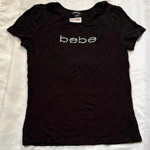 Bebe Black Short Sleeve Tee with Rhinestone Detail